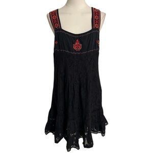 FREE PEOPLE Embroidered Black Sleeveless Dress Lace‎ Flower Summer Sun Size S XS
